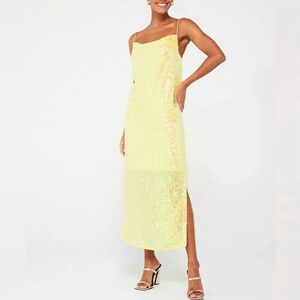 HUGO BOSS Koniya Yellow Sequin Maxi Sheath Cocktail Dress Size 6 NWT